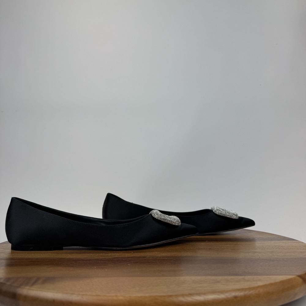 Womens Steve Madden Tink Ballet Flats Pointed Black Satin Rhinestone Size 6.5 M